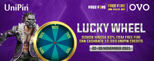 PROMO – Lucky Wheel bareng Free Fire, Dapatkan Diskon 80% dan Cashback 10.000 UniPin Credits!